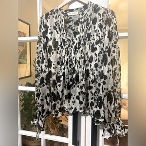 BY TOGETHER M Blouse Sheer, cream with black splotches and gold stitching detail